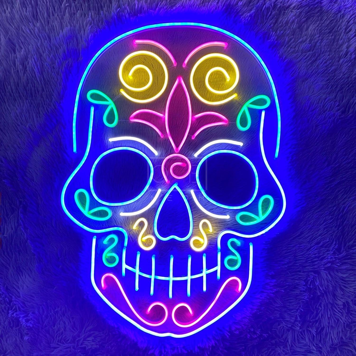 Multicolor Mexican Sugar Skull Led Neon Sign For Holiday Party Bar Decor | Shineneon