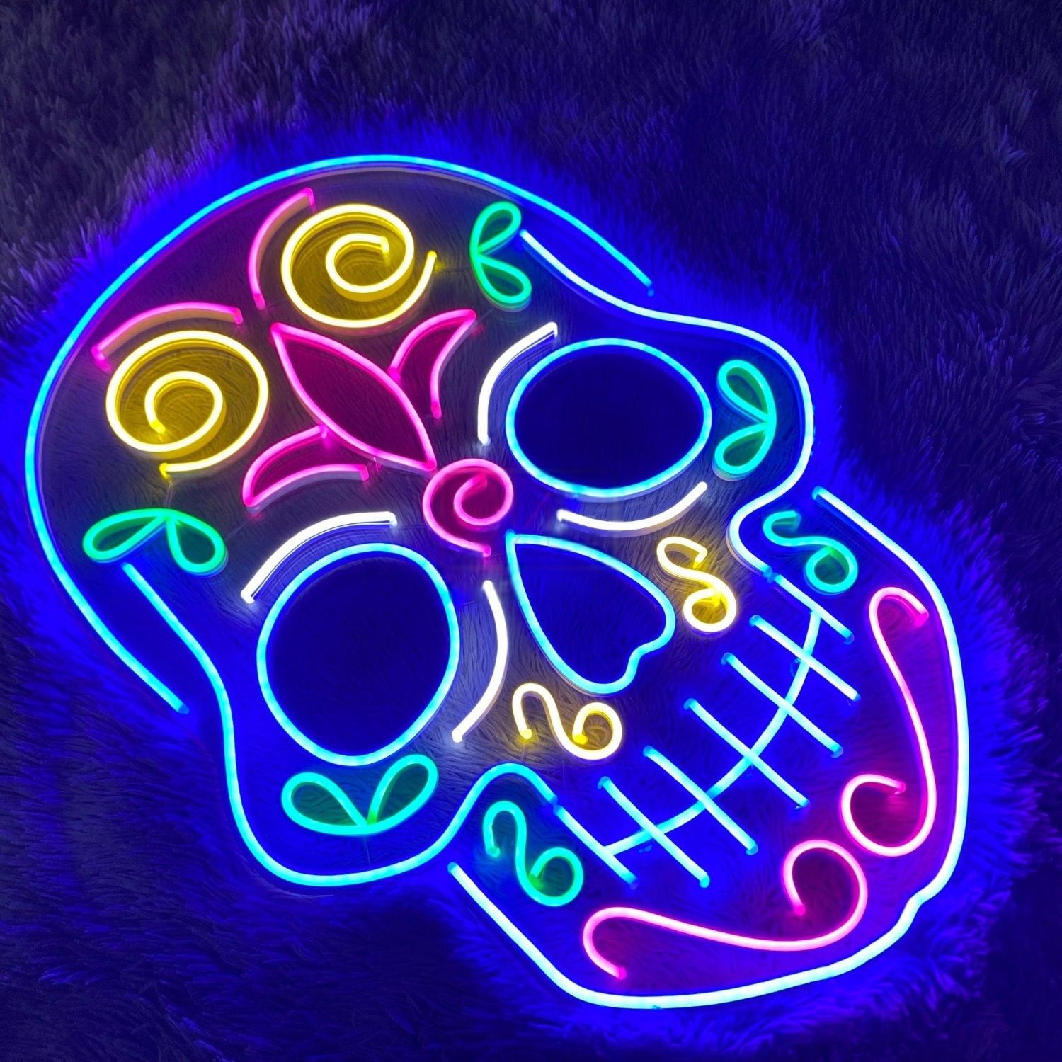 Multicolor Mexican Sugar Skull Led Neon Sign For Holiday Party Bar Decor | Shineneon