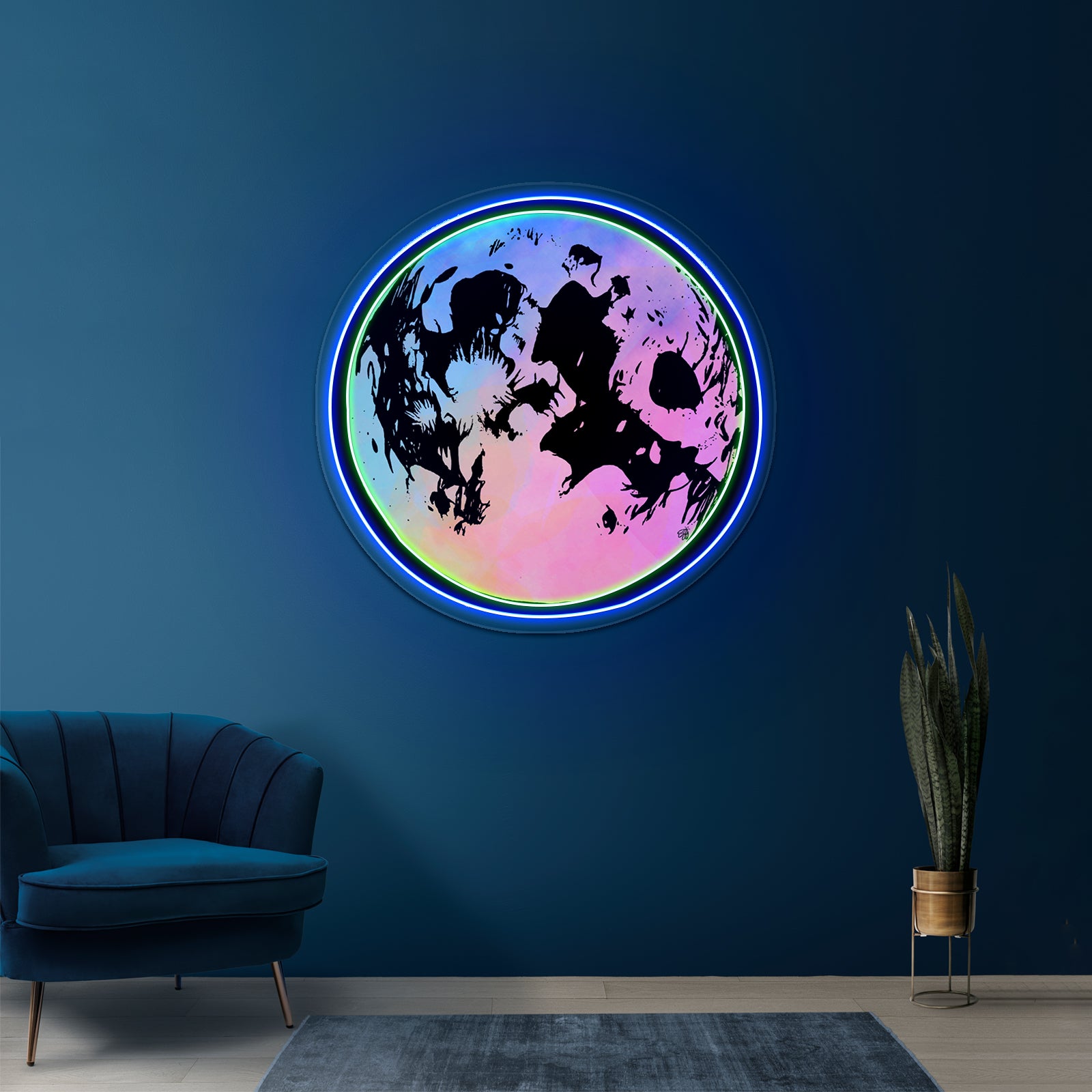 Multicolor Moon Artwork Animal Neon Signs