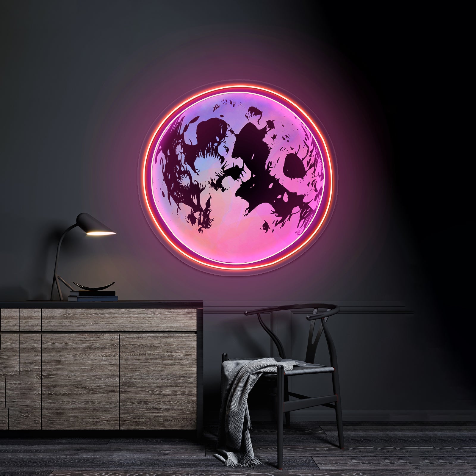 Multicolor Moon Artwork Animal Neon Signs