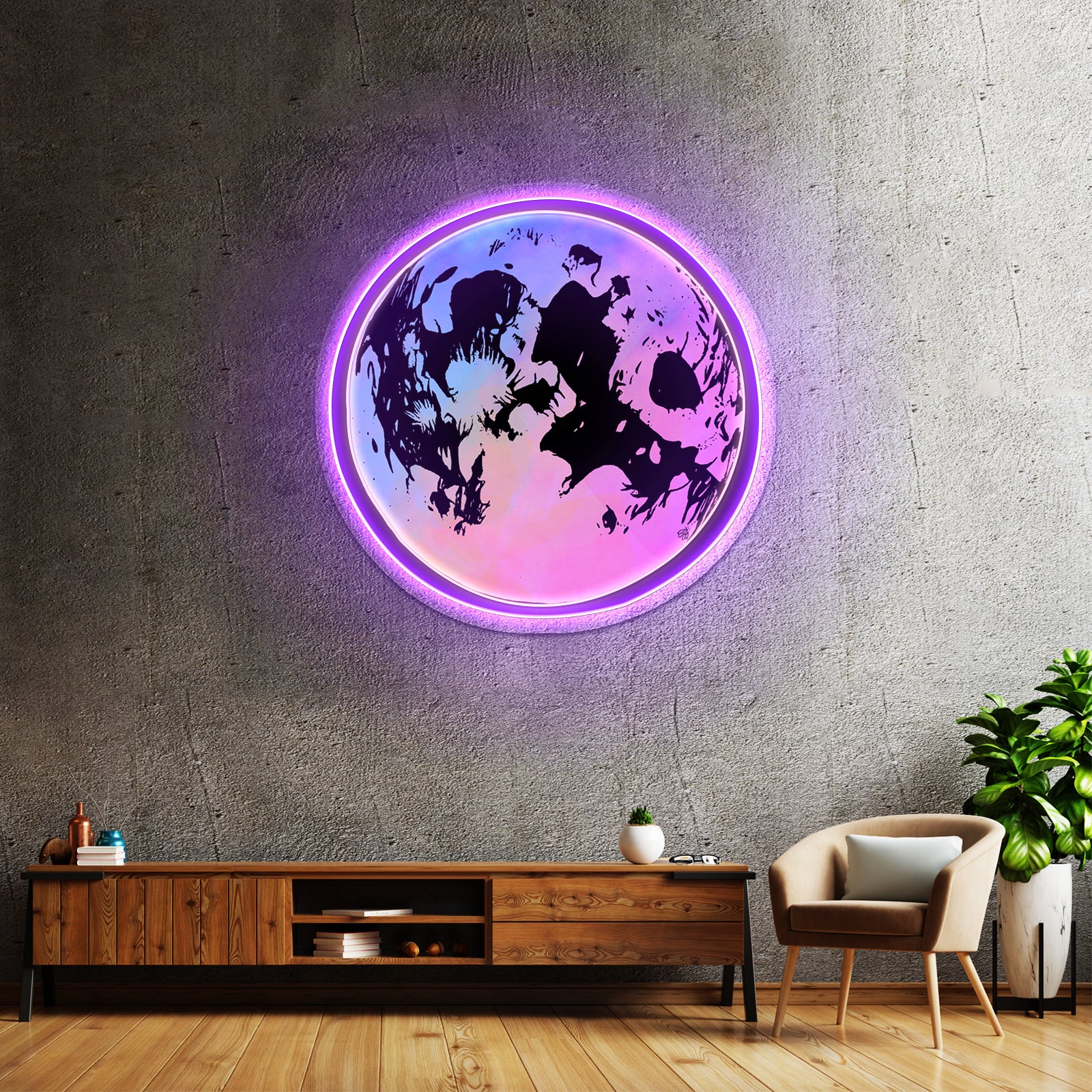 Multicolor Moon Artwork Animal Neon Signs