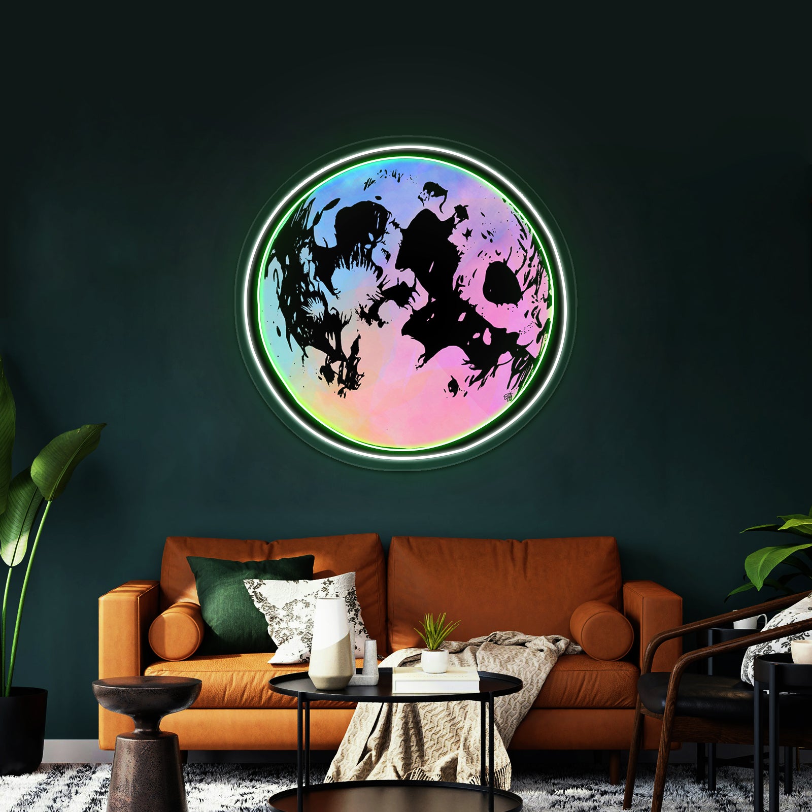 Multicolor Moon Artwork Animal Neon Signs