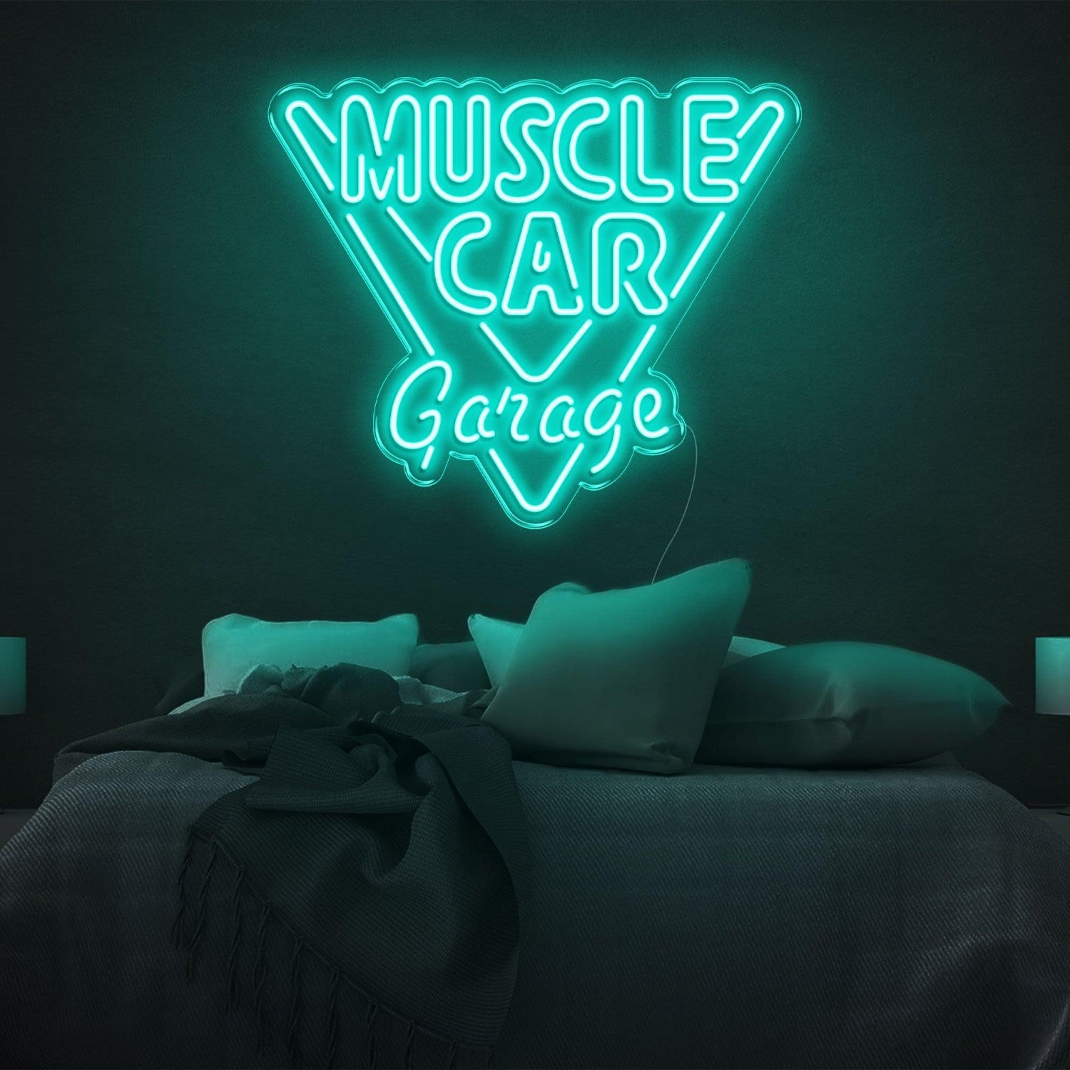 Muscle Car Garage Bright Blue Inverted Triangle Led Neon Sign For Bedroom Wall Art | Shineneon