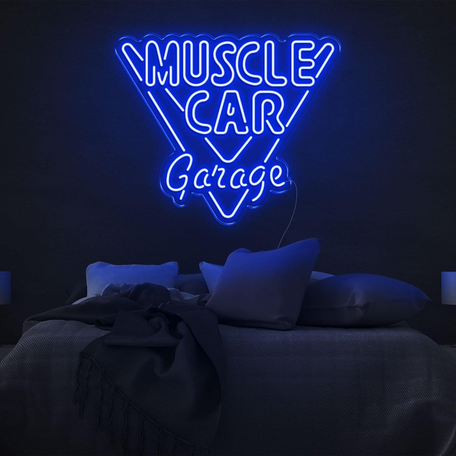 Muscle Car Garage Bright Blue Inverted Triangle Led Neon Sign For Bedroom Wall Art | Shineneon