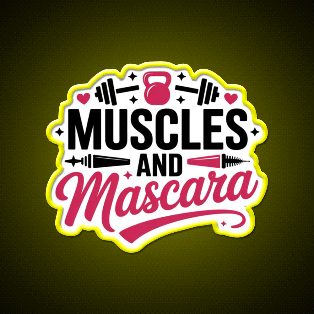 Muscles And Mascara Gym Fitness Led Neon Sign Rgb Color - Custom LED neon sign front view