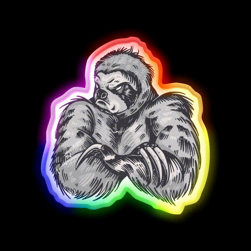 Muscular Sloth Bodybuilder Gym Fitness Led Neon Sign Rgb Color