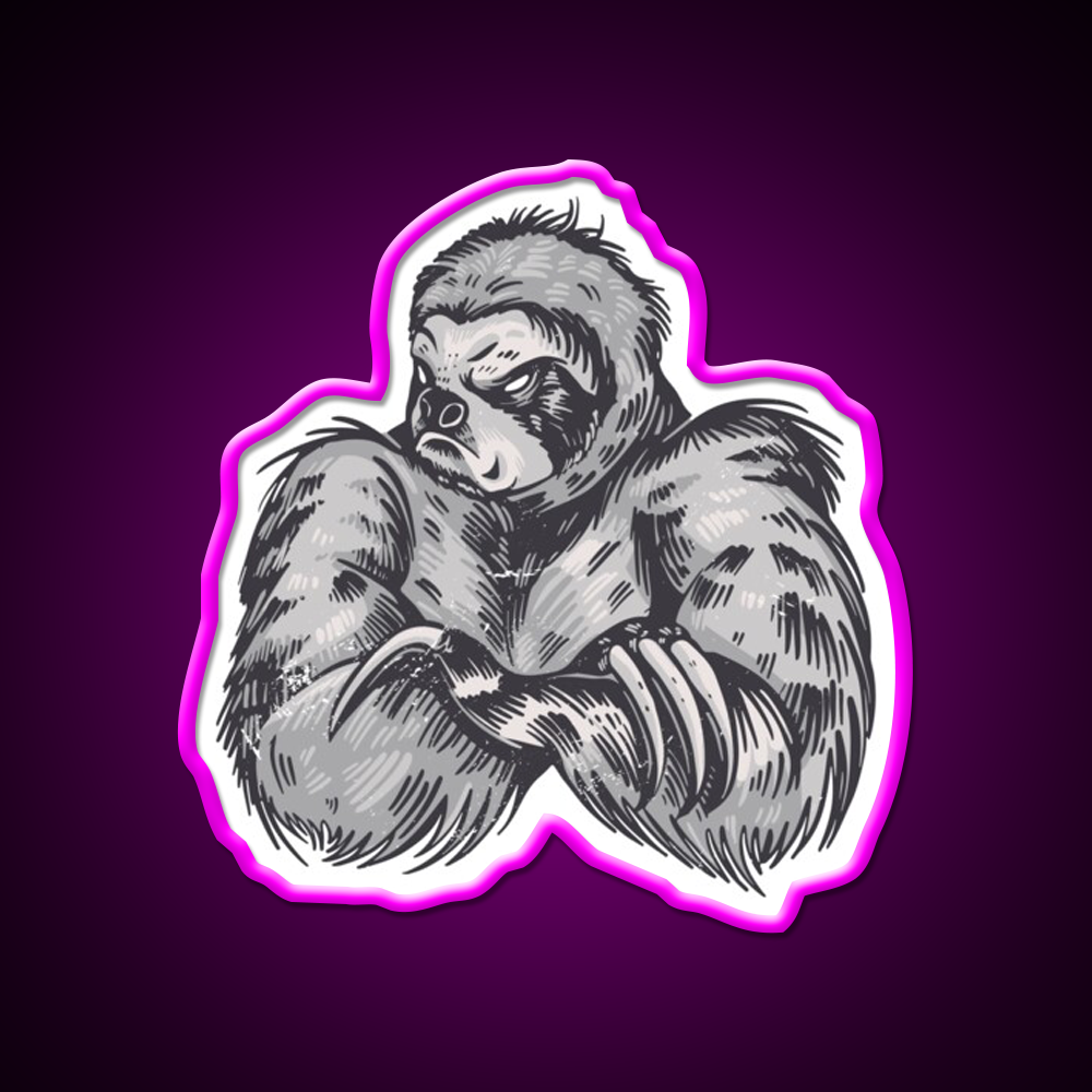 Muscular Sloth Bodybuilder Gym Fitness Led Neon Sign Rgb Color