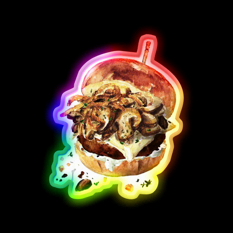 Mushroom Beef Burger Fast Food Led Neon Sign For Burger Place Rgb Color - LED neon sign close-up detail