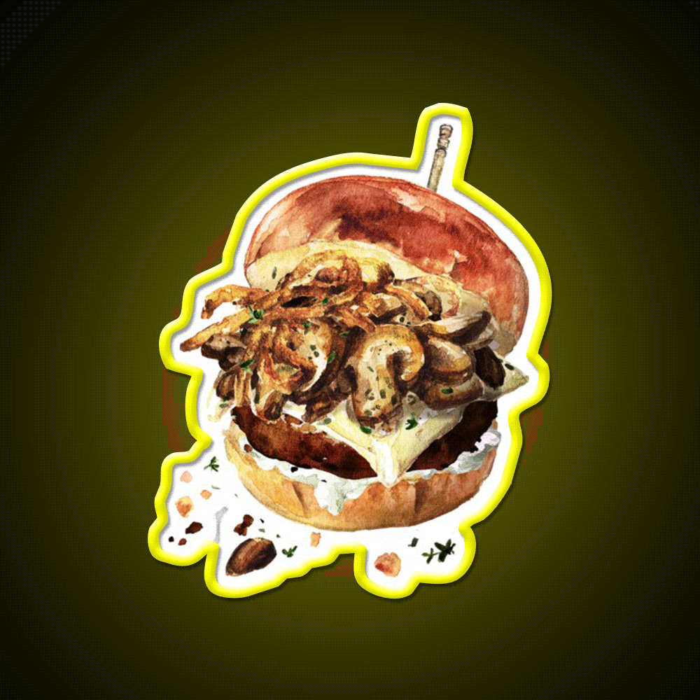 Mushroom Beef Burger Fast Food Led Neon Sign For Burger Place Rgb Color - Custom LED neon sign front view