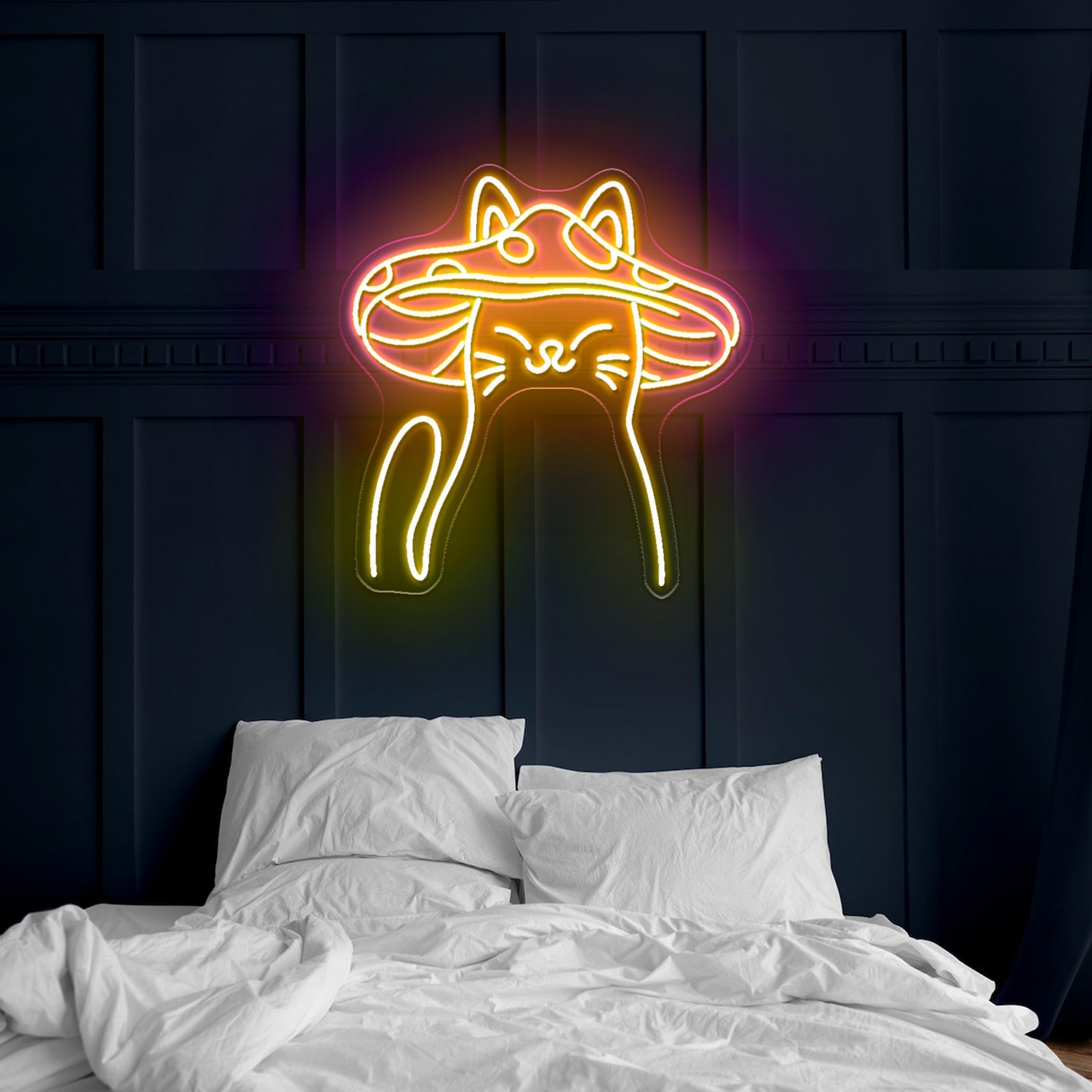 Mushroom Cat Neon Sign Cute Cat Led Signs For Bedroom - Shineneon