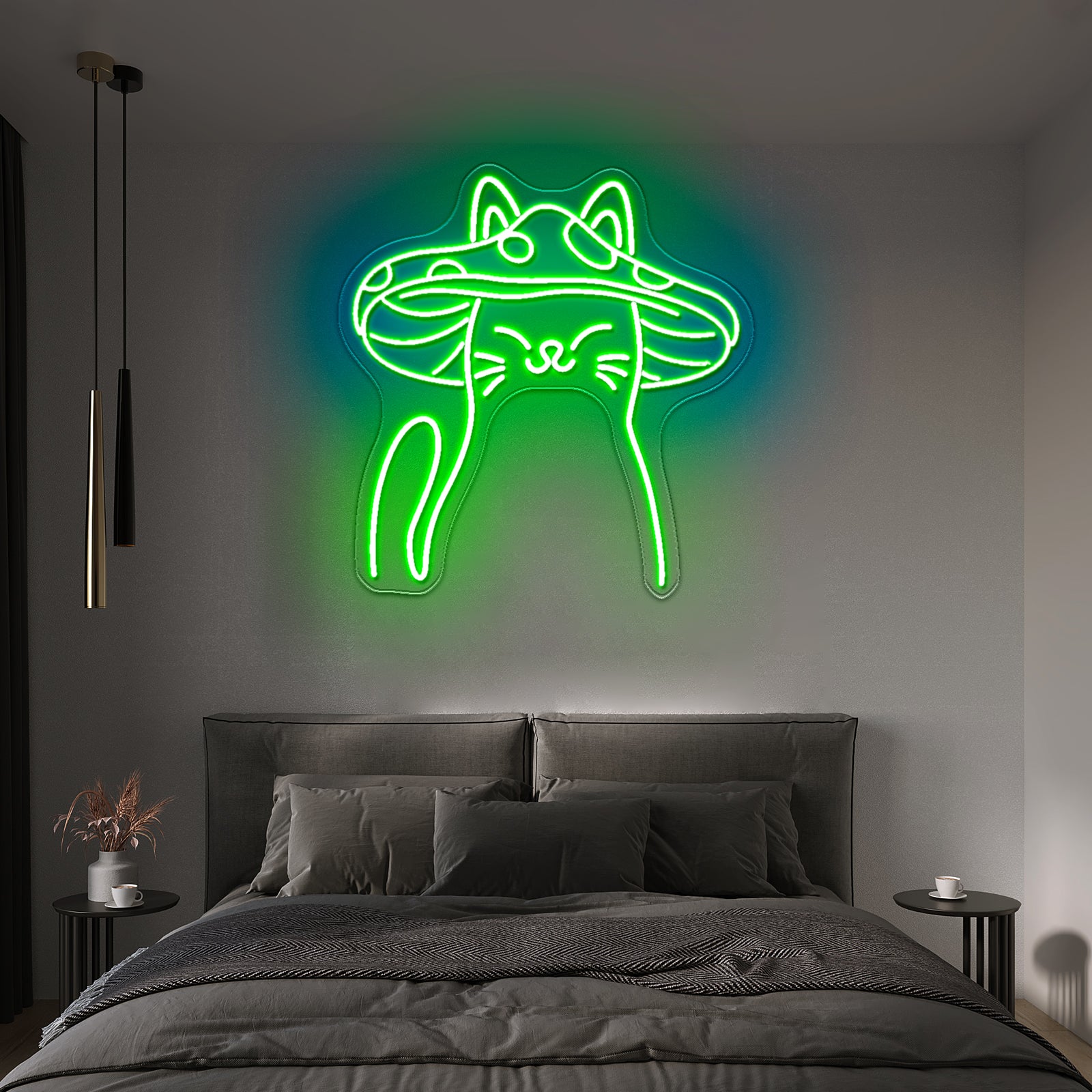 Mushroom Cat Neon Sign Cute Cat Led Signs For Bedroom
