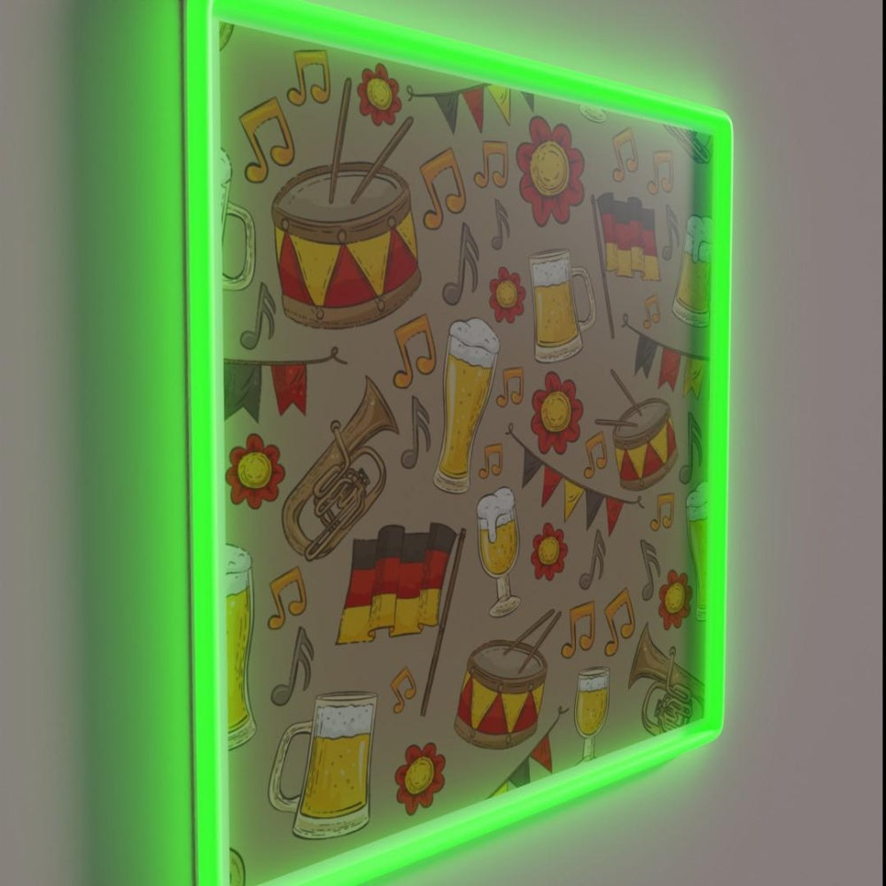 Music And Beer Oktoberfest Pattern Beige Rgb Led Neon Sign - LED neon sign close-up detail