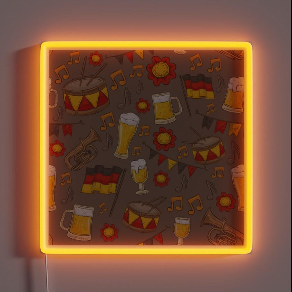 Music And Beer Oktoberfest Pattern Chocolate Rgb Led Neon Sign - Custom LED neon sign front view