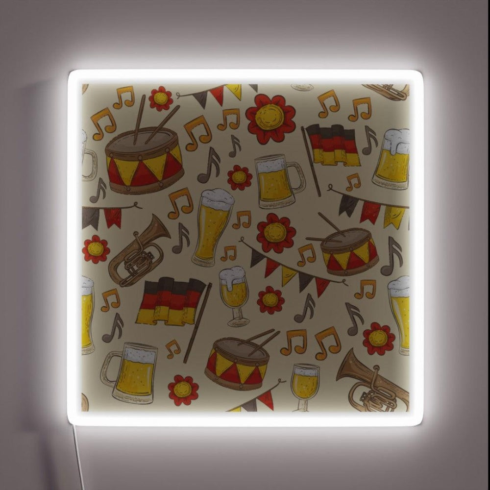 Music And Beer Oktoberfest Pattern Cream Rgb Led Neon Sign - Custom LED neon sign front view