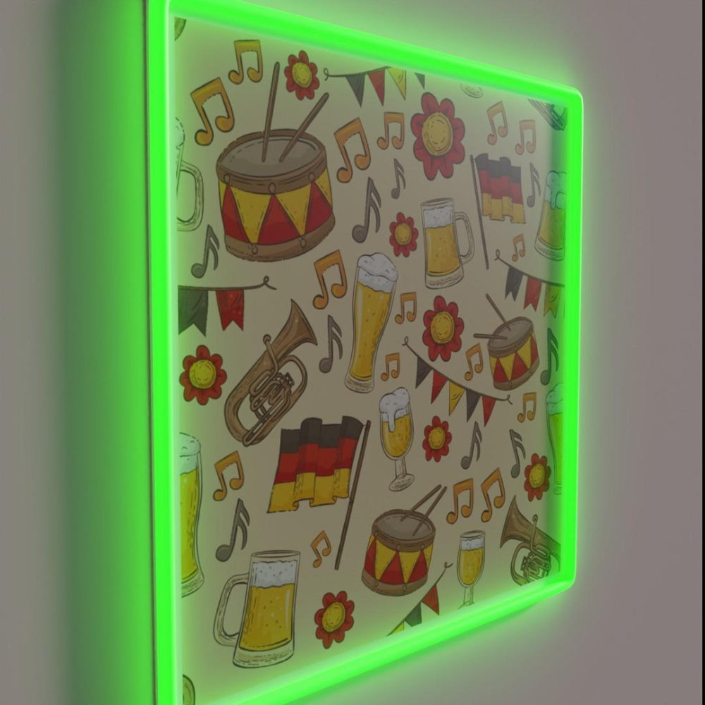 Music And Beer Oktoberfest Pattern Cream Rgb Led Neon Sign - LED neon sign close-up detail