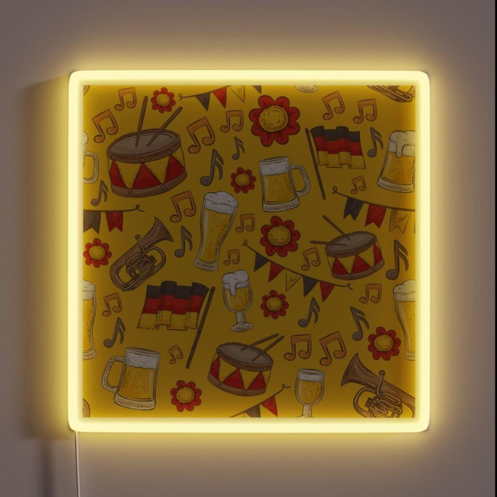 Music And Beer Oktoberfest Pattern Marigold Rgb Led Neon Sign - Custom LED neon sign front view