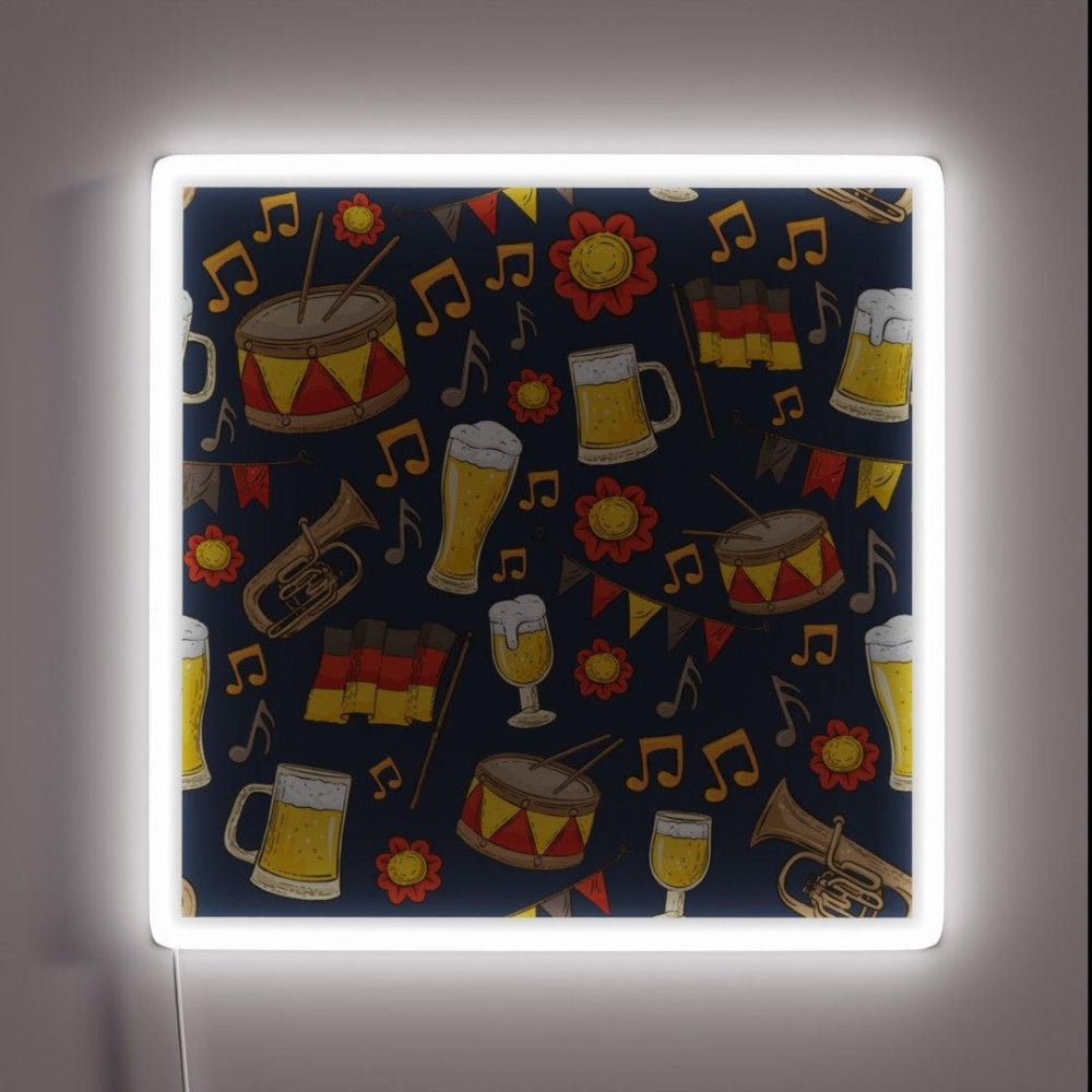 Music And Beer Oktoberfest Pattern Navy Rgb Led Neon Sign - Custom LED neon sign front view