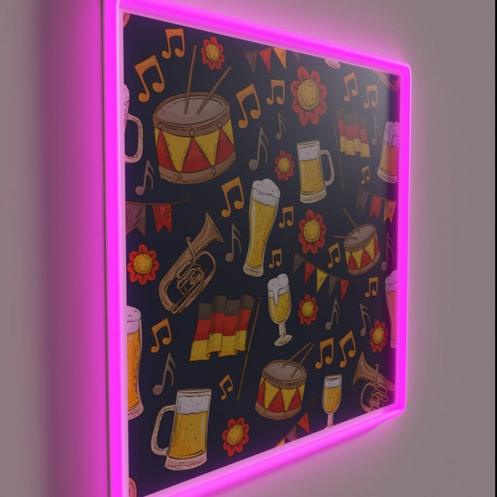 Music And Beer Oktoberfest Pattern Navy Rgb Led Neon Sign - LED neon sign close-up detail