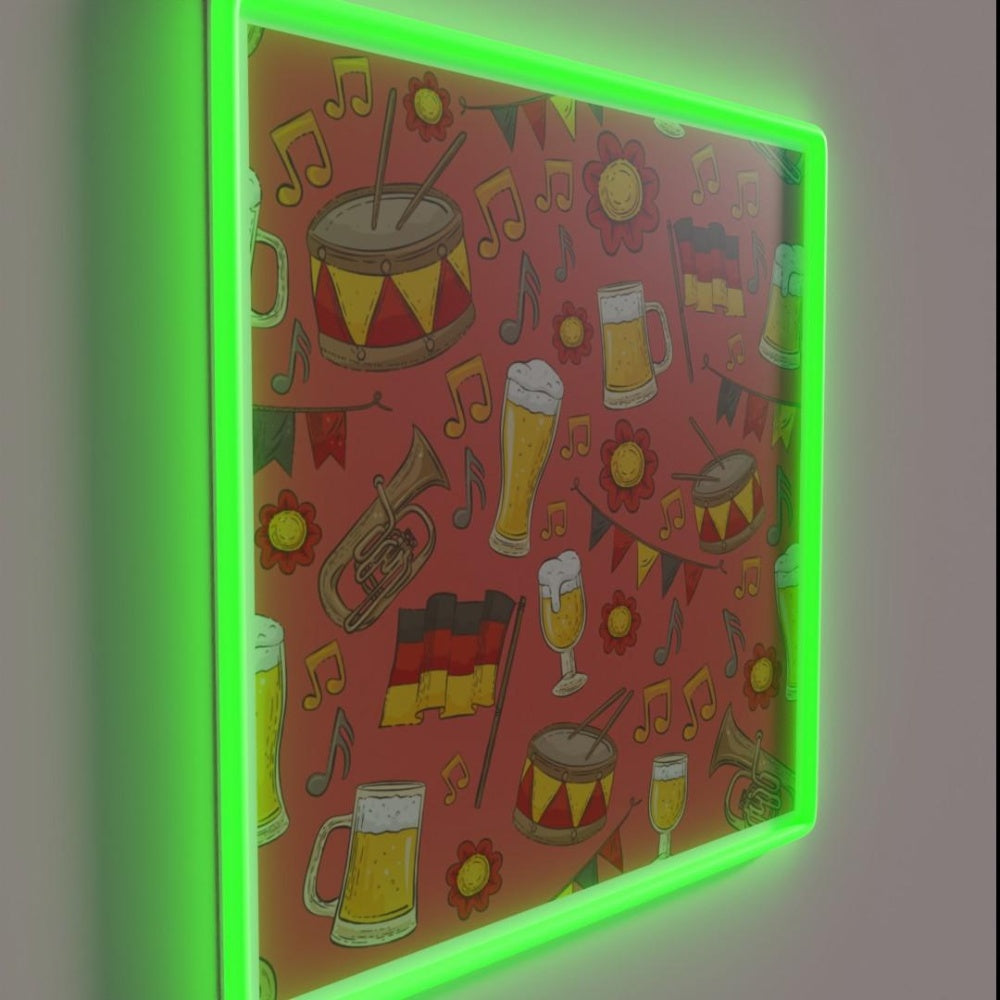Music And Beer Oktoberfest Pattern Peach Rgb Led Neon Sign - LED neon sign close-up detail