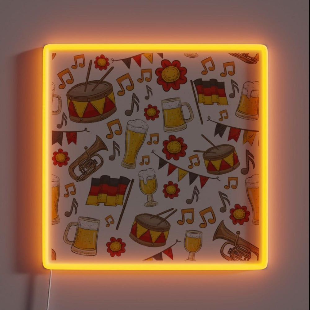 Music And Beer Oktoberfest Pattern White Rgb Led Neon Sign - Custom LED neon sign front view