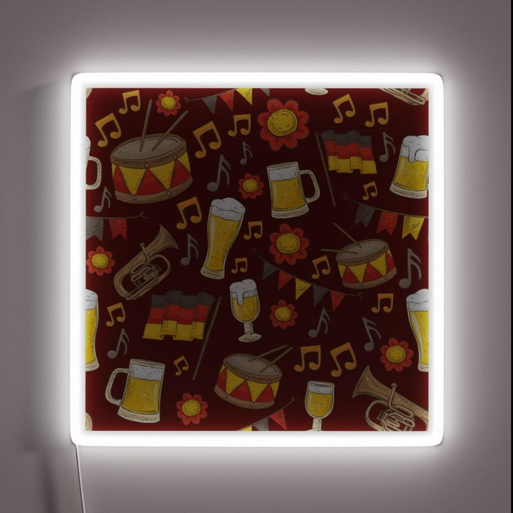Music And Beer Oktoberfest Pattern Wine Rgb Led Neon Sign