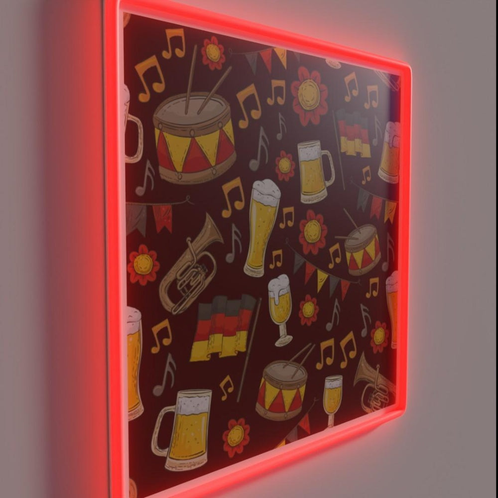 Music And Beer Oktoberfest Pattern Wine Rgb Led Neon Sign