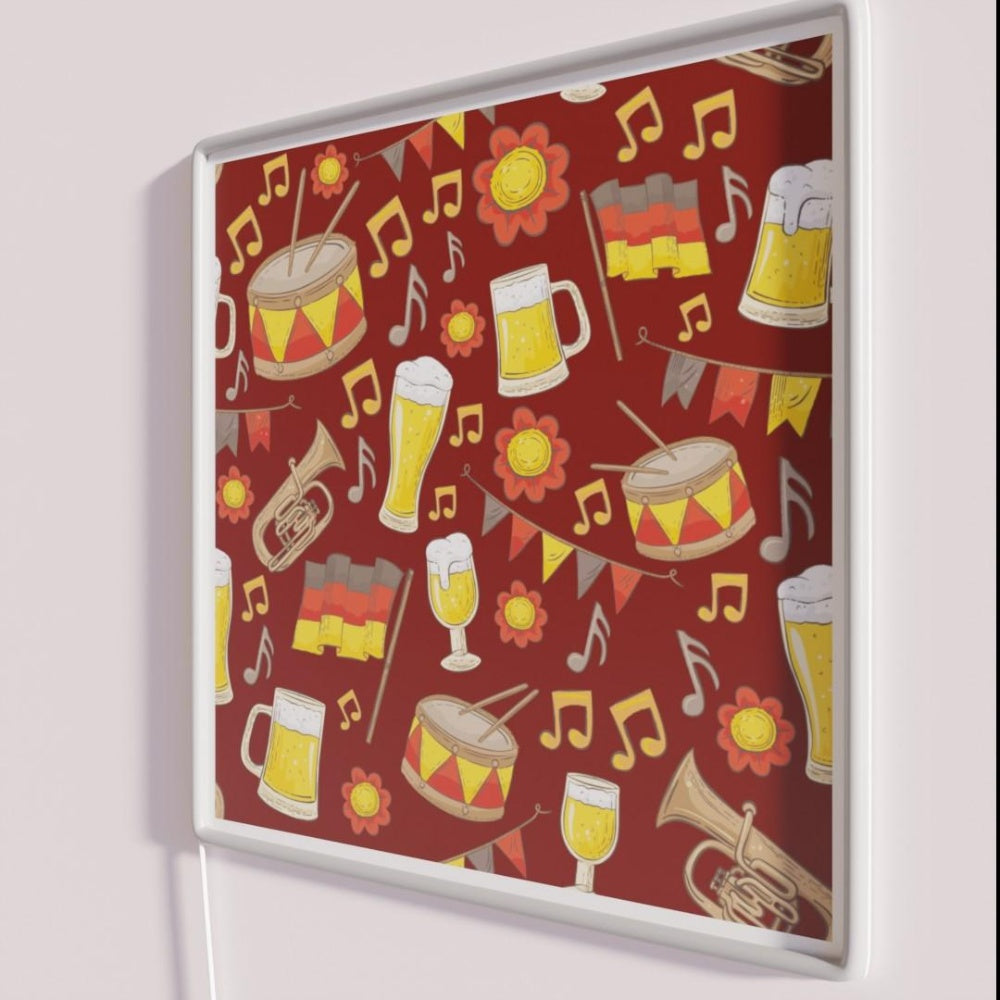 Music And Beer Oktoberfest Pattern Wine Rgb Led Neon Sign