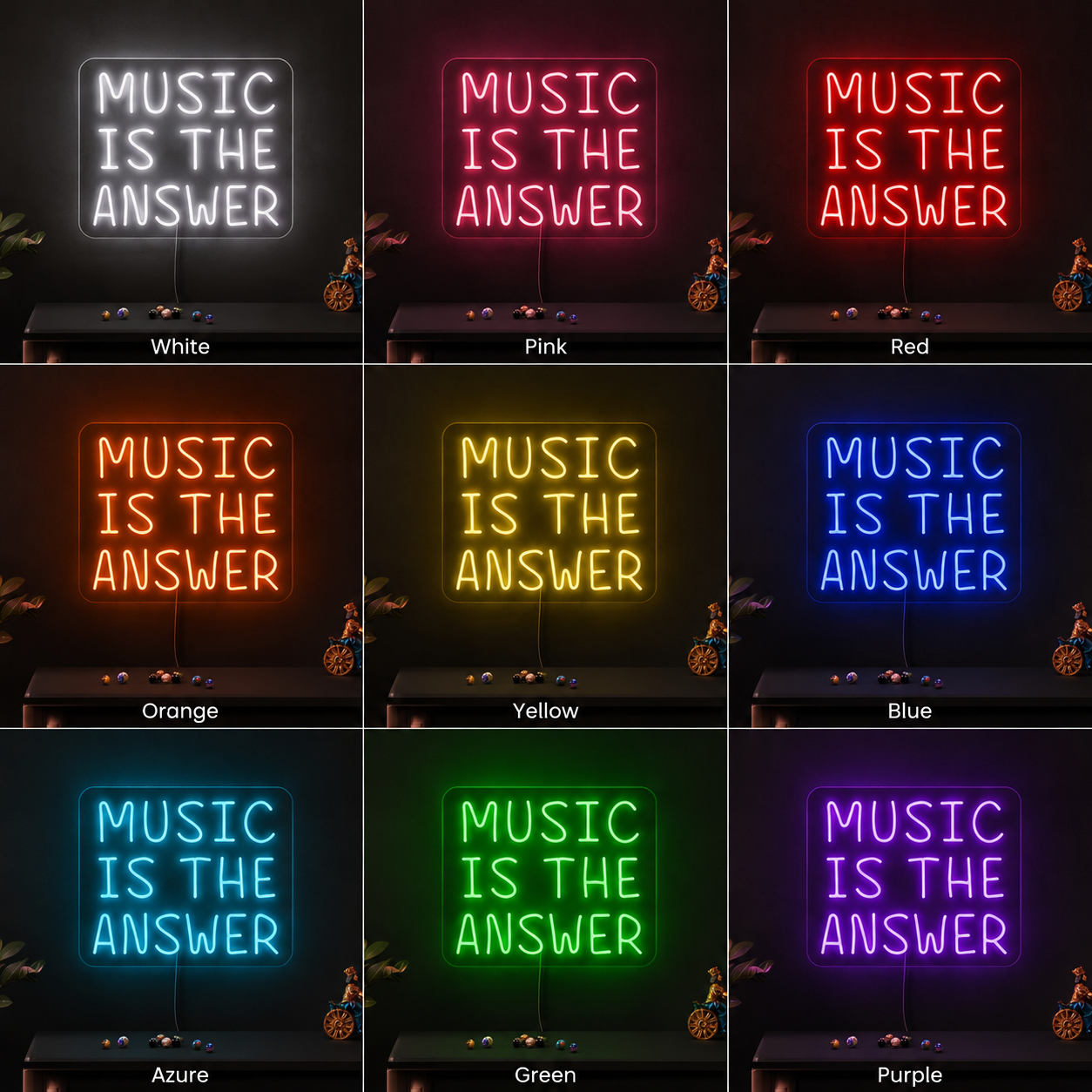 Music Is The Answer LED Neon Sign - 05 Color Grid