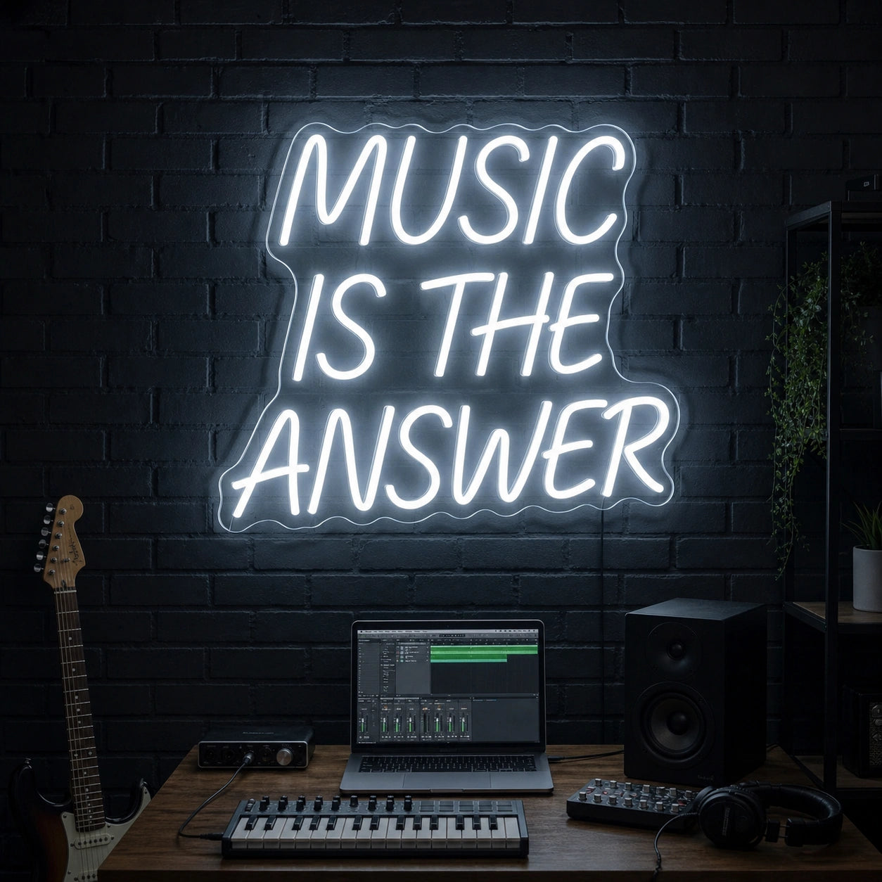 Music Is The Answer Wall Decor LED Neon Sign Garage Neon Sign real lifestyle scene