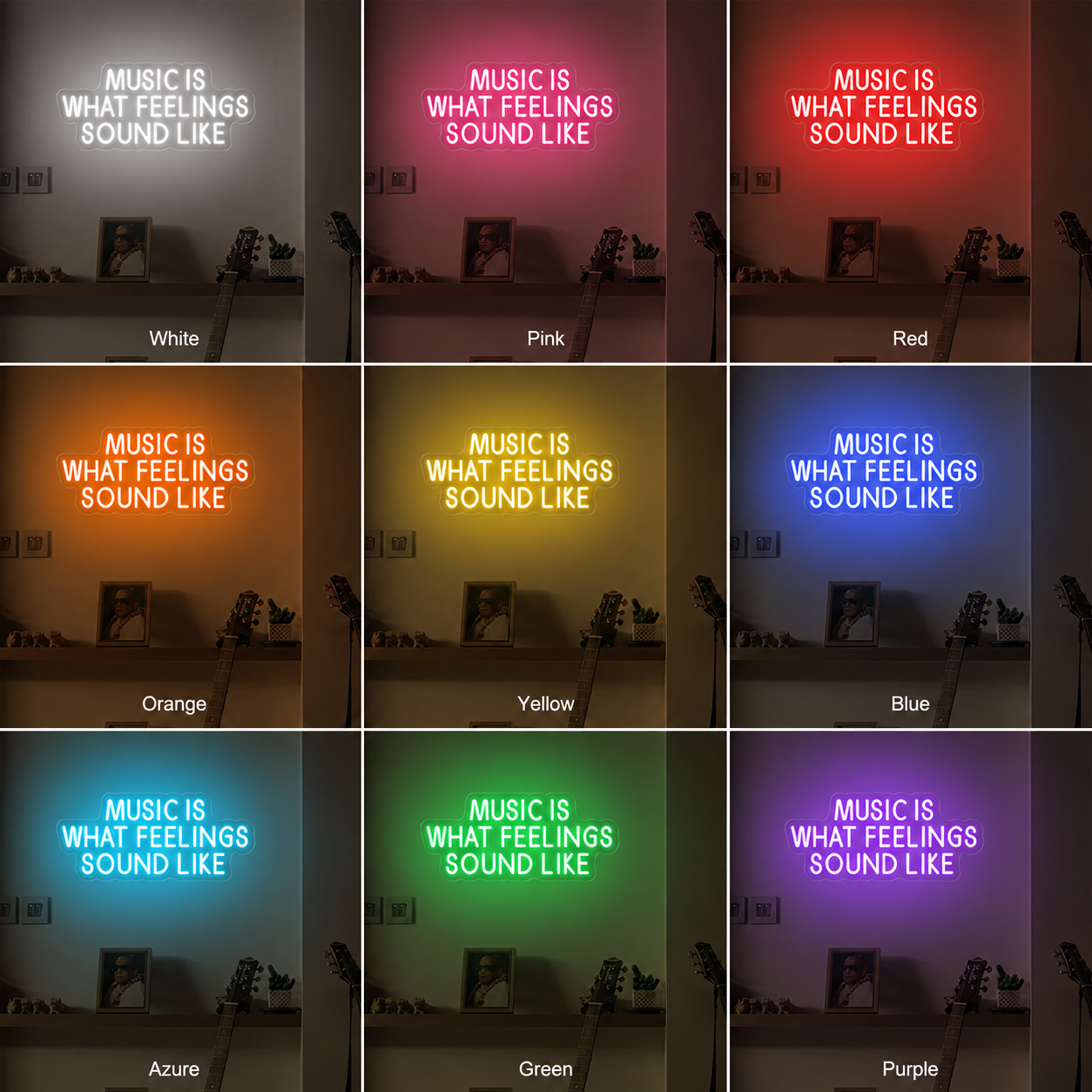 Music Is What Feelings Sound Like Wall Decor LED Neon Sign - 05 Color Grid