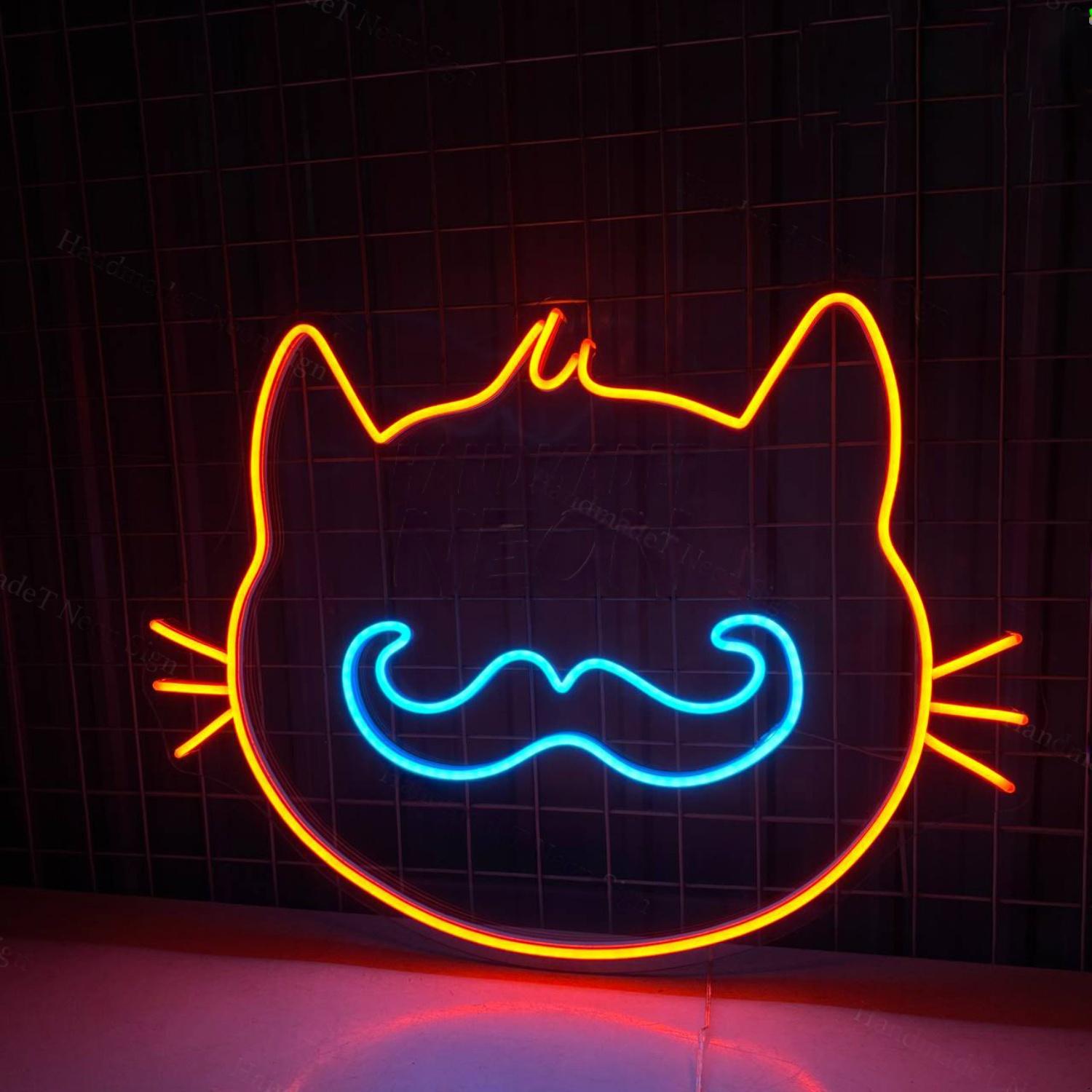 Mustache Cat Face Led Sign Bedroom Decor | Shineneon