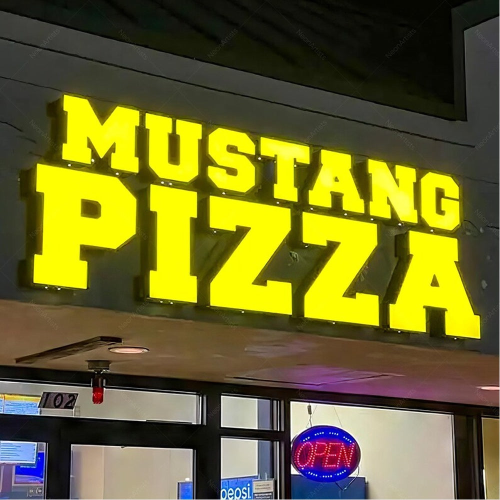 Mustang Pizza 3D Frontlit And Backlit Channel Letter Led Light Sign