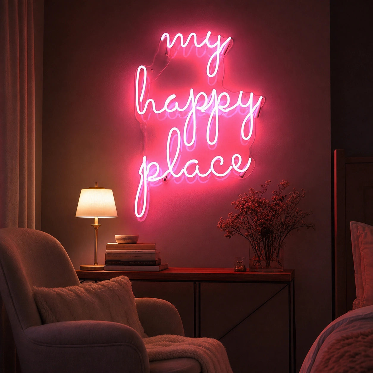 My Happy Place Wall Decor LED Neon Sign Garage Man Cave Neon Sign real lifestyle scene
