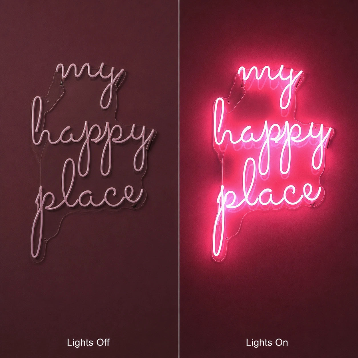 My Happy Place Wall Decor LED Neon Sign Garage Man Cave Neon Sign day and night comparison