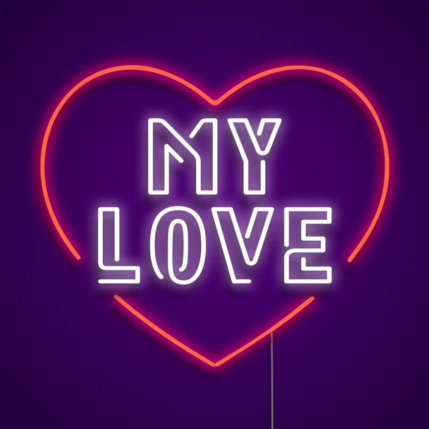 My Love Orange Heart White Text LED Neon Sign for Valentines Day Decor | Shineneon