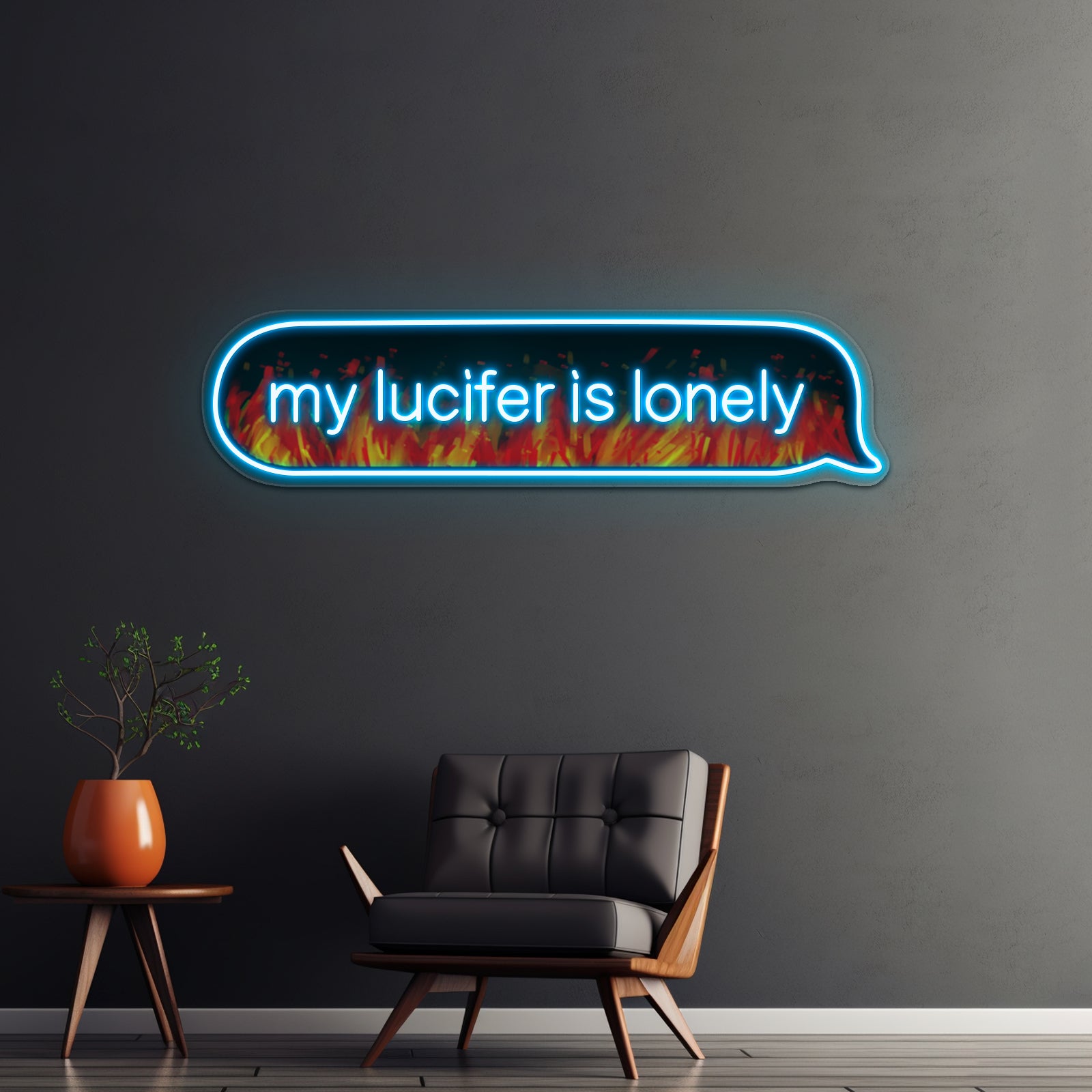 My Lucifer Is Lonely Text Flames Version Artwork Neon Sign Led | Shineneon