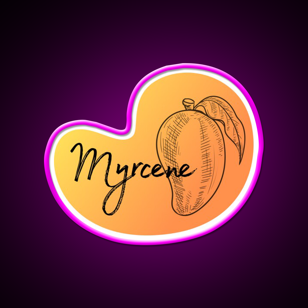 Myrcene Terpene Mango Gradient Black Green Leaf Led Neon Sign Rgb Color - Neon sign mounted on wall in room