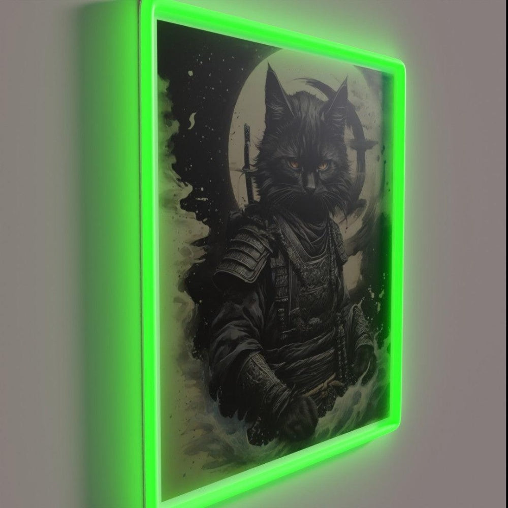 Mysterious Black Cat Warrior Cat Cat Samurai Rgb Led Neon Sign - LED neon sign close-up detail