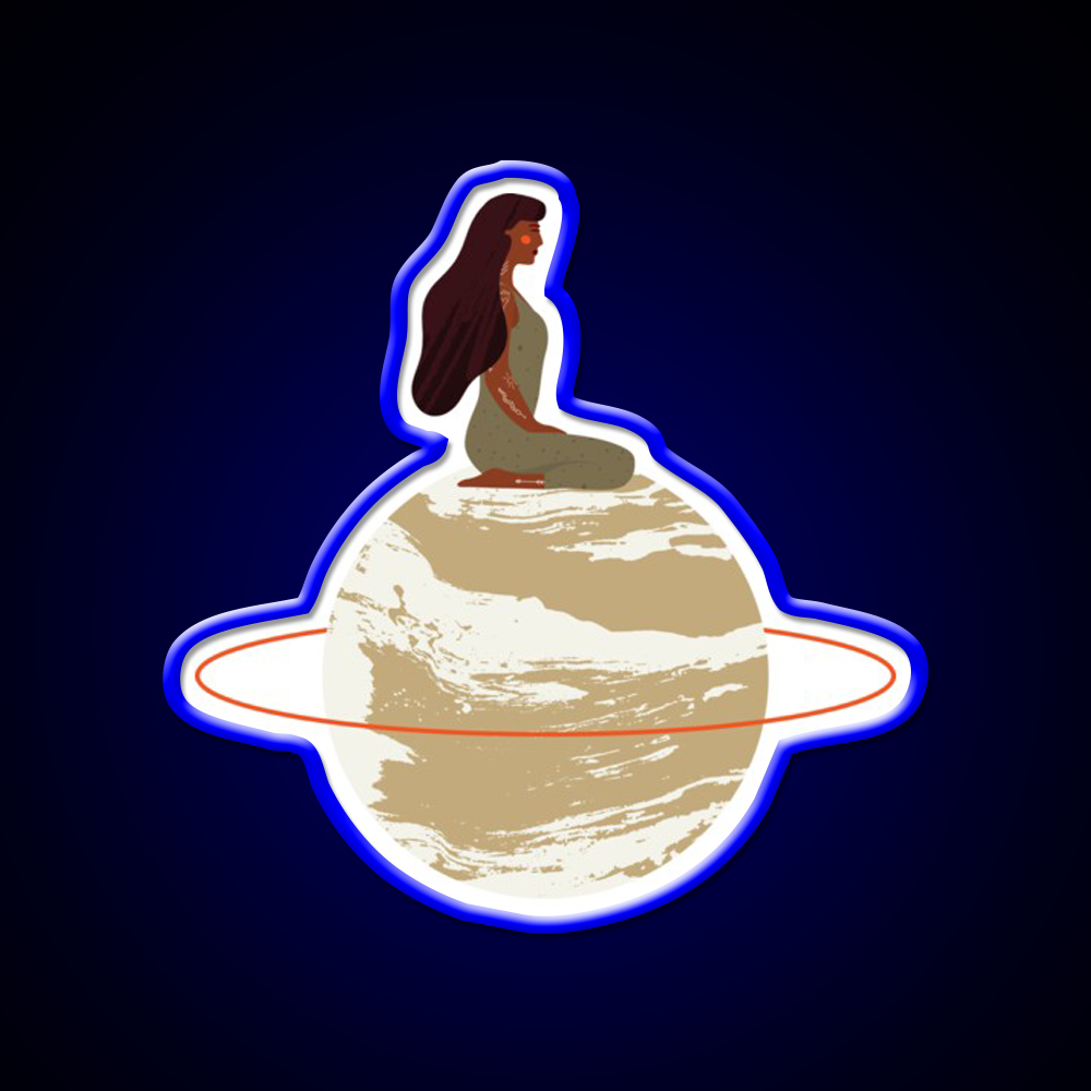 Mystical Goddess On Aesthetic Planet Yoga Led Neon Sign Rgb Color