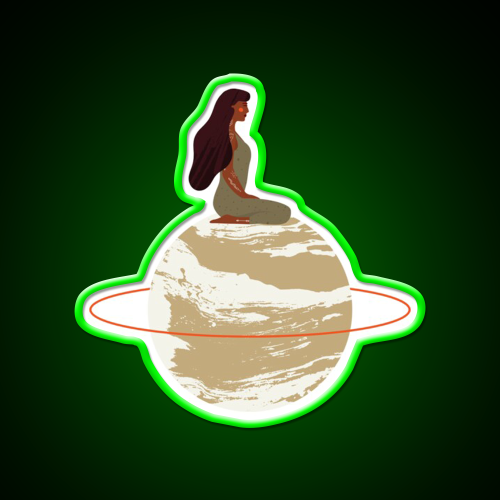 Mystical Goddess On Aesthetic Planet Yoga Led Neon Sign Rgb Color