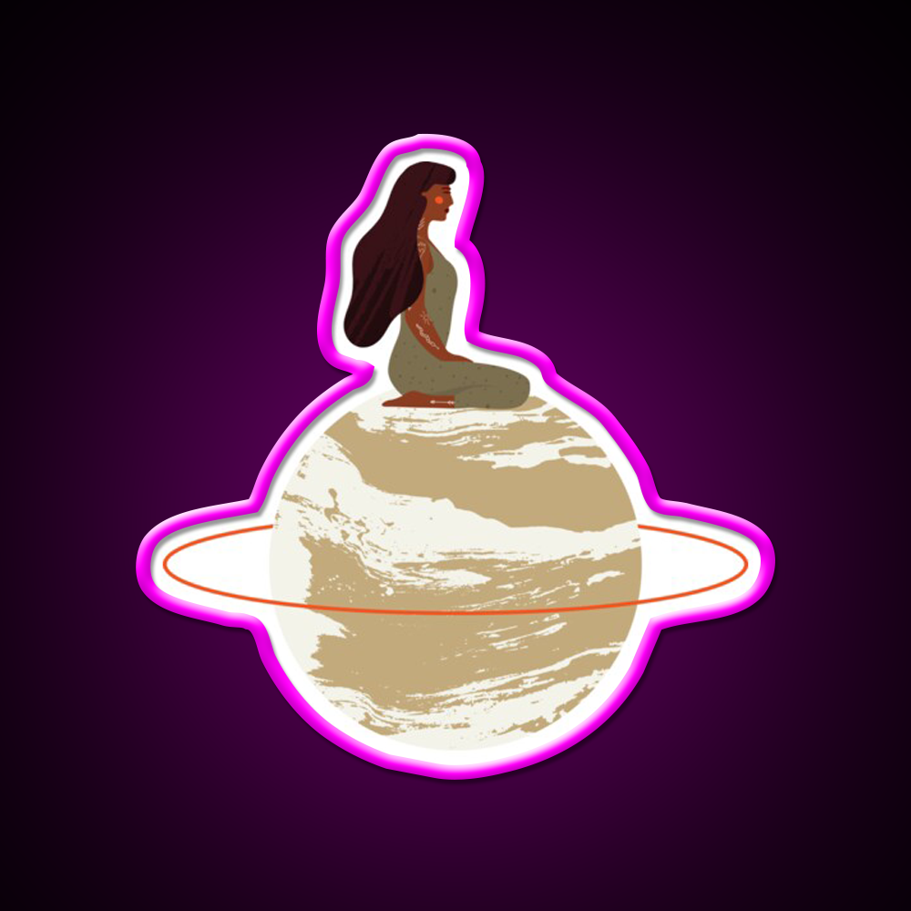 Mystical Goddess On Aesthetic Planet Yoga Led Neon Sign Rgb Color