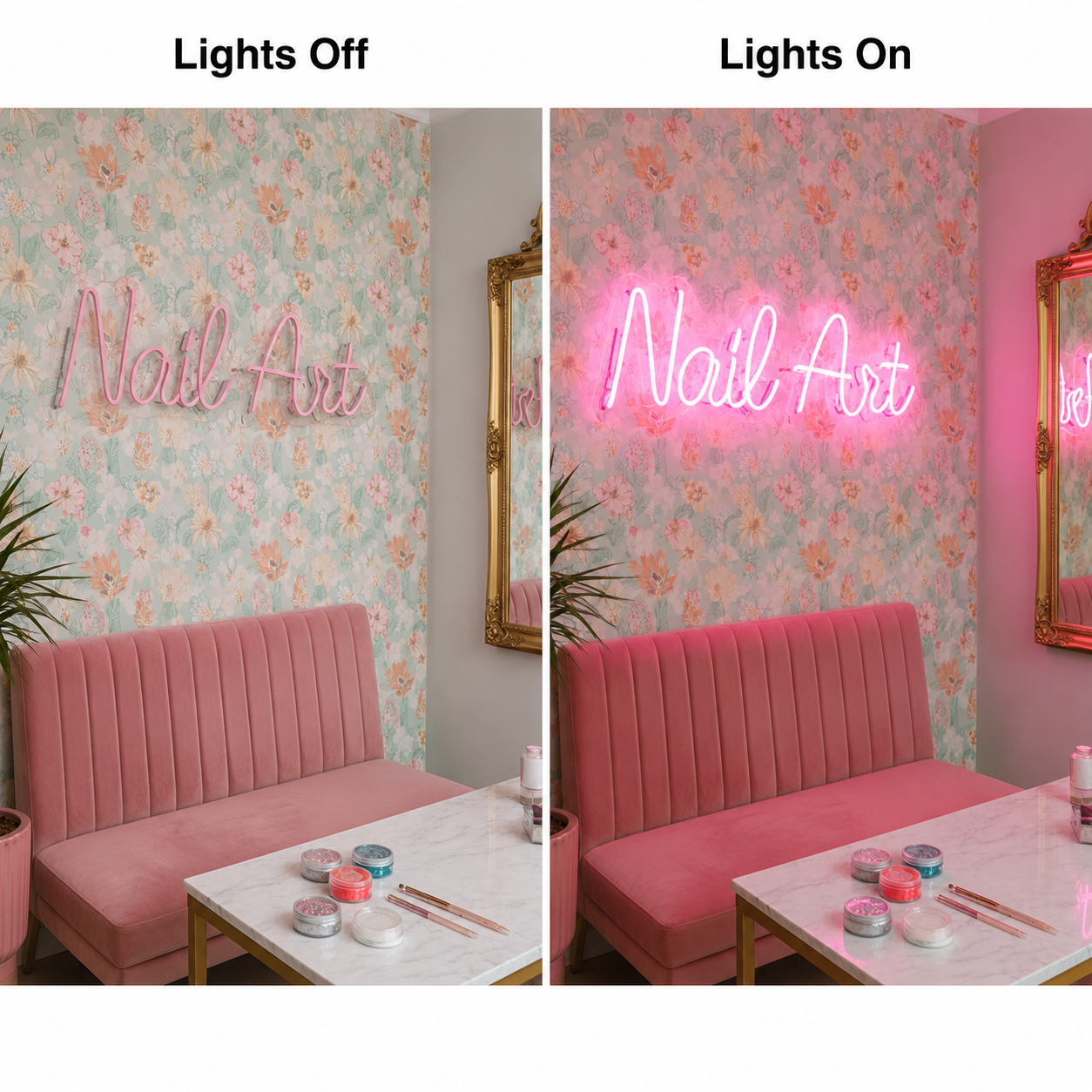Nail Art LED Neon Sign - 06 Day Night Comparison