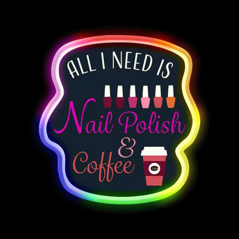 Nail Polish And Coffee Nail Salon Led Neon Sign Rgb Color