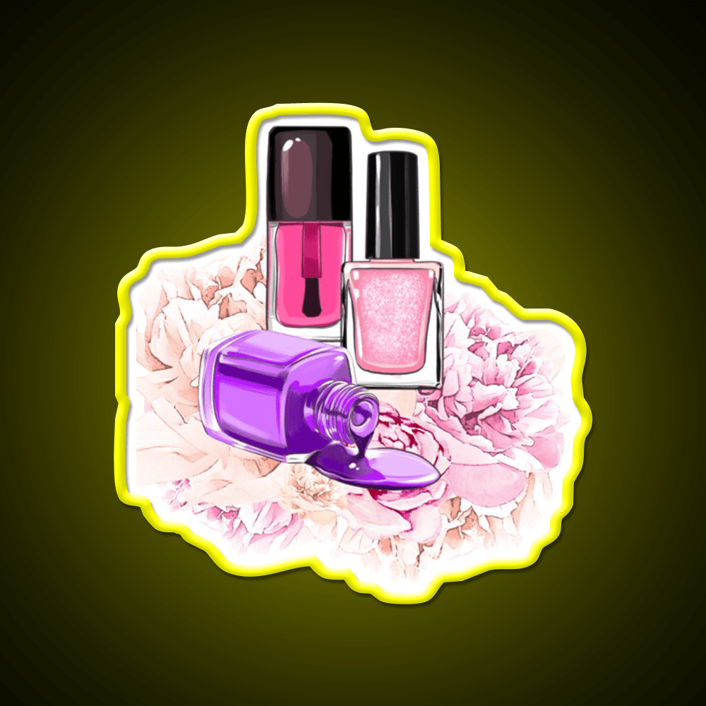 Nail Polish Bottles And Peony Flowers Nail Salon Led Neon Sign Rgb Color - Shineneon