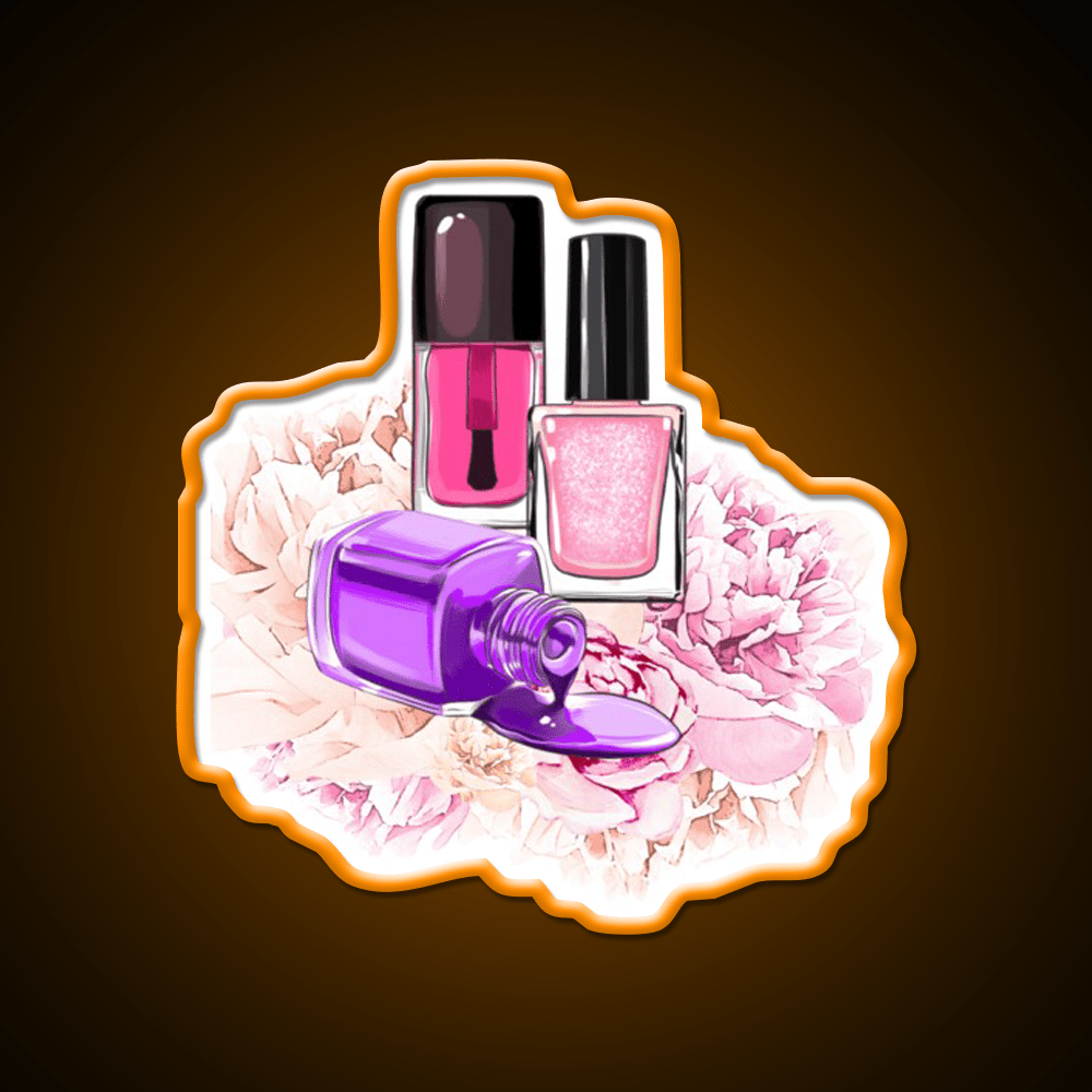 Nail Polish Bottles And Peony Flowers Nail Salon Led Neon Sign Rgb Color - Shineneon
