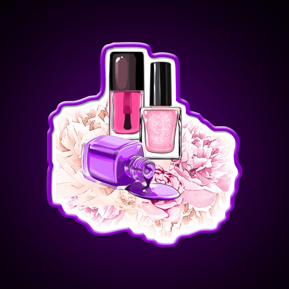 Nail Polish Bottles And Peony Flowers Nail Salon Led Neon Sign Rgb Color - Shineneon