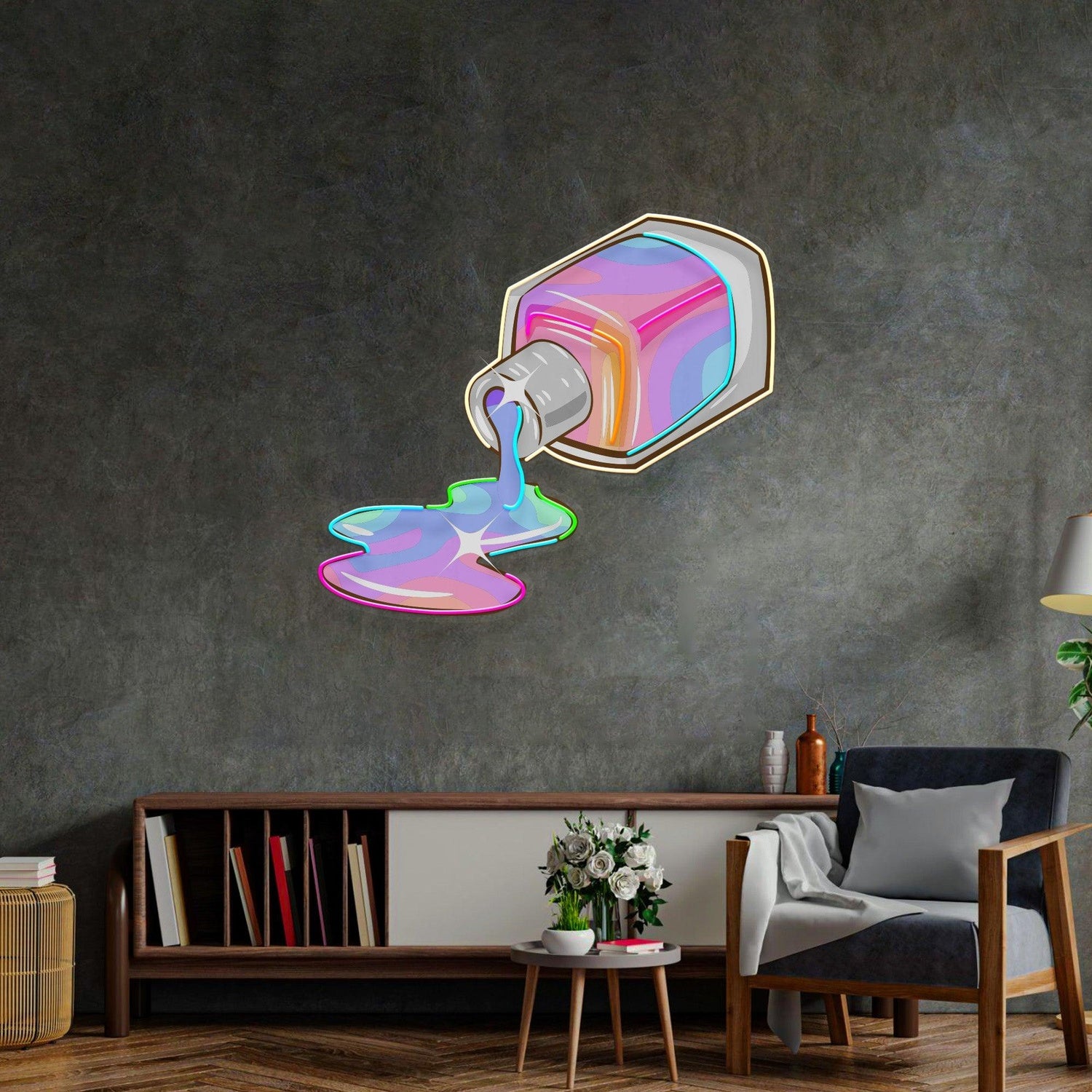 Nail Polish Spilling Vibrant Uv Printed Led Neon Sign For Nail Salon Wall Art | Shineneon