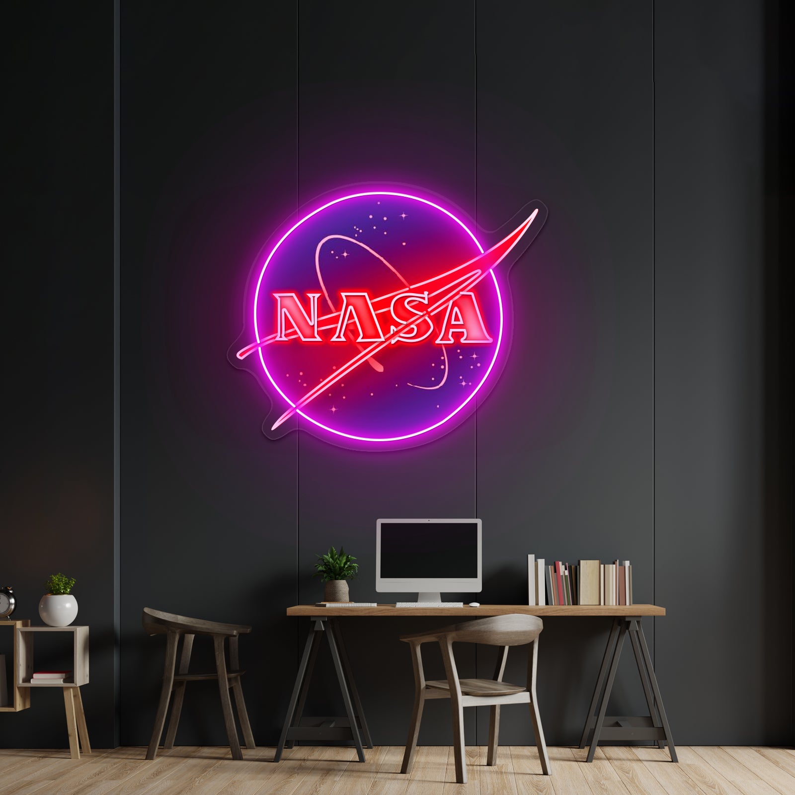 Nasa Logo Artwork Neon Garage Signs - LED neon sign close-up detail