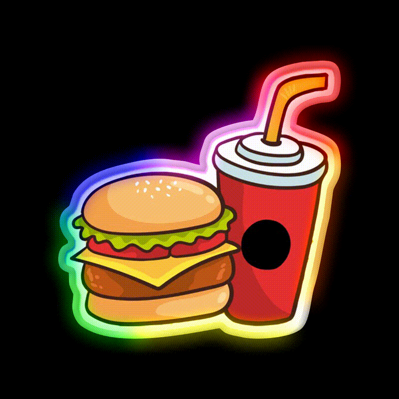 National Fast Food Day Fast Food Led Neon Sign For Burger Place Rgb Color - LED neon sign close-up detail
