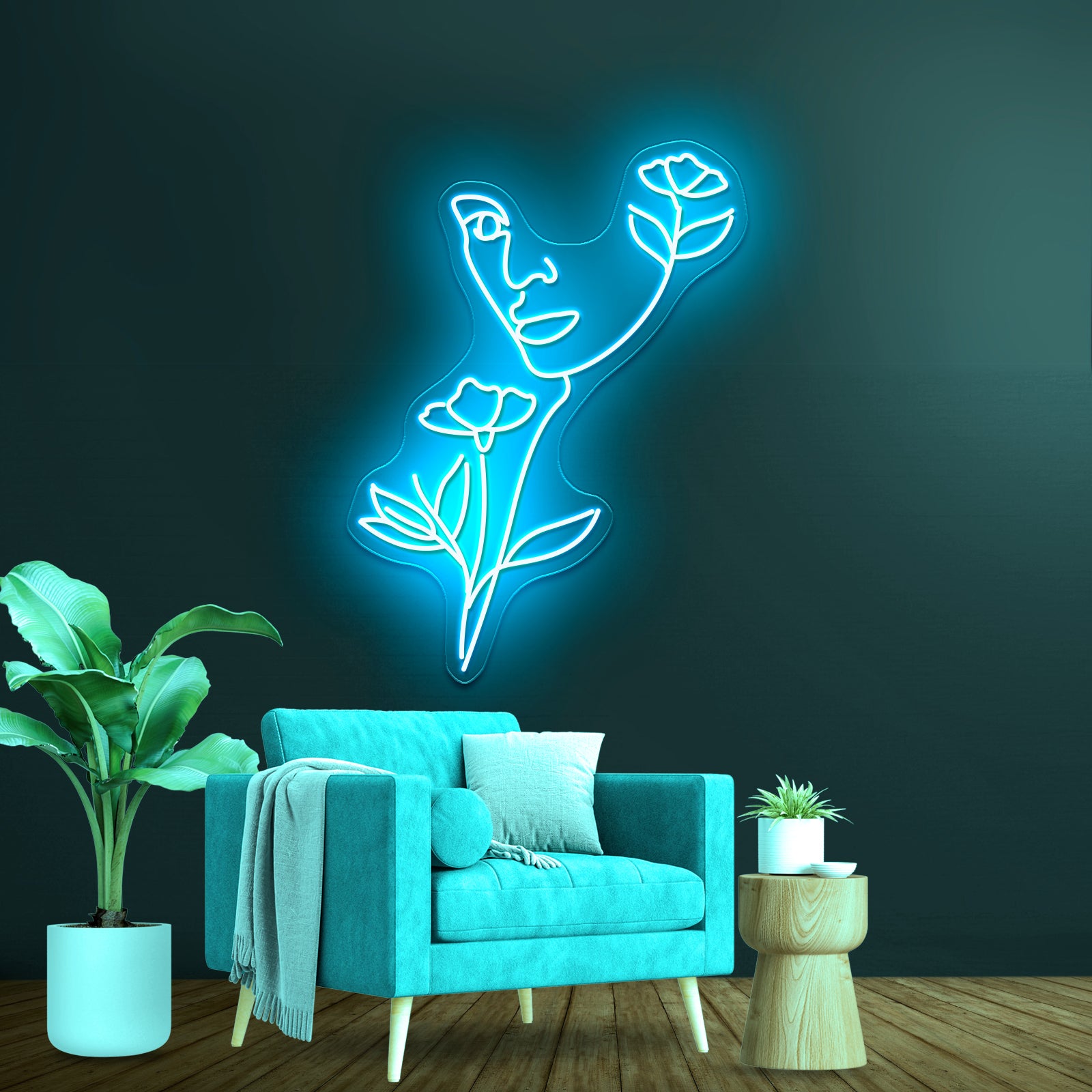 Nature Woman Head Line Art Female Face Art Print Wall Artwork Neon Signs | Shineneon